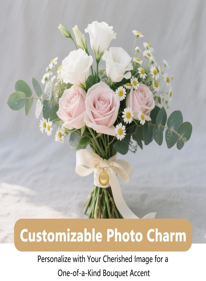 ZGGAZCA Bouquet Charm Photo Pin for Wedding Gold Memorial Picture Charms for Bride and Groom DIY Bridal Pins for Wedding Bouquet or Boutonniere Memory Brooch for Photos - Image 4